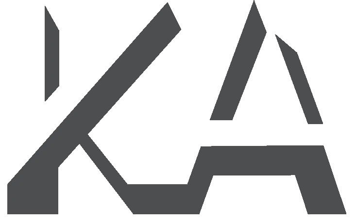 Stylized black letters K and A with sharp angles on a transparent background.